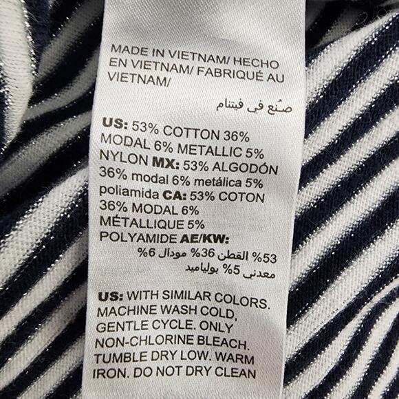 Chicos Top Cotton Slub Lurex Striped Utility 3/4 Button Sleeve Knit Size 1 US M - Picture 7 of 9